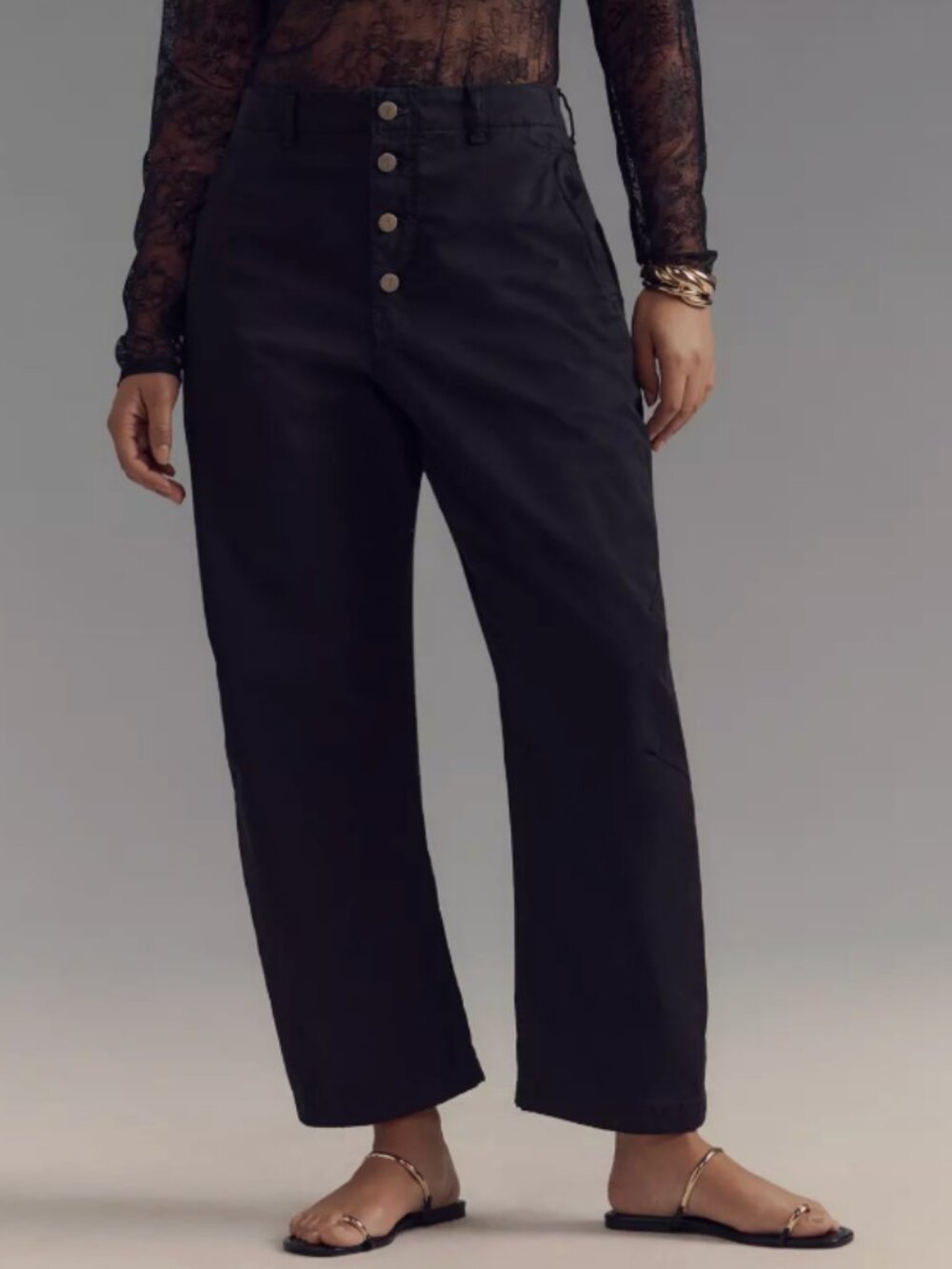 Pilcro Anthropolgie Arin Cotton Mid-Rise Button-Front Barrel Ankle Blk Jeans, 27